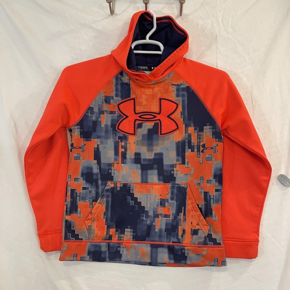 Under Armour Hoodie Youth Large Boys Orange Gray Camo Storm 1 Pullover 1264657‎
